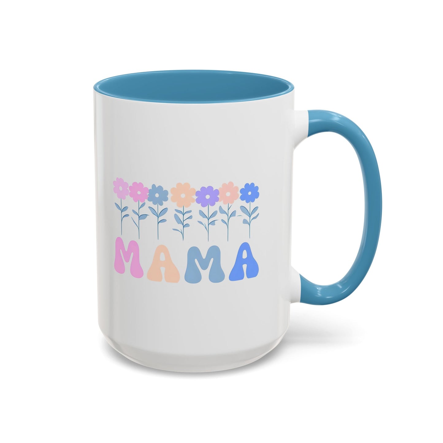 Floral Mama Accent Coffee Mug, Cute Gift for Mom, Pink Handle Coffee Cup, Mother's Day Present, Flower Mug for Moms