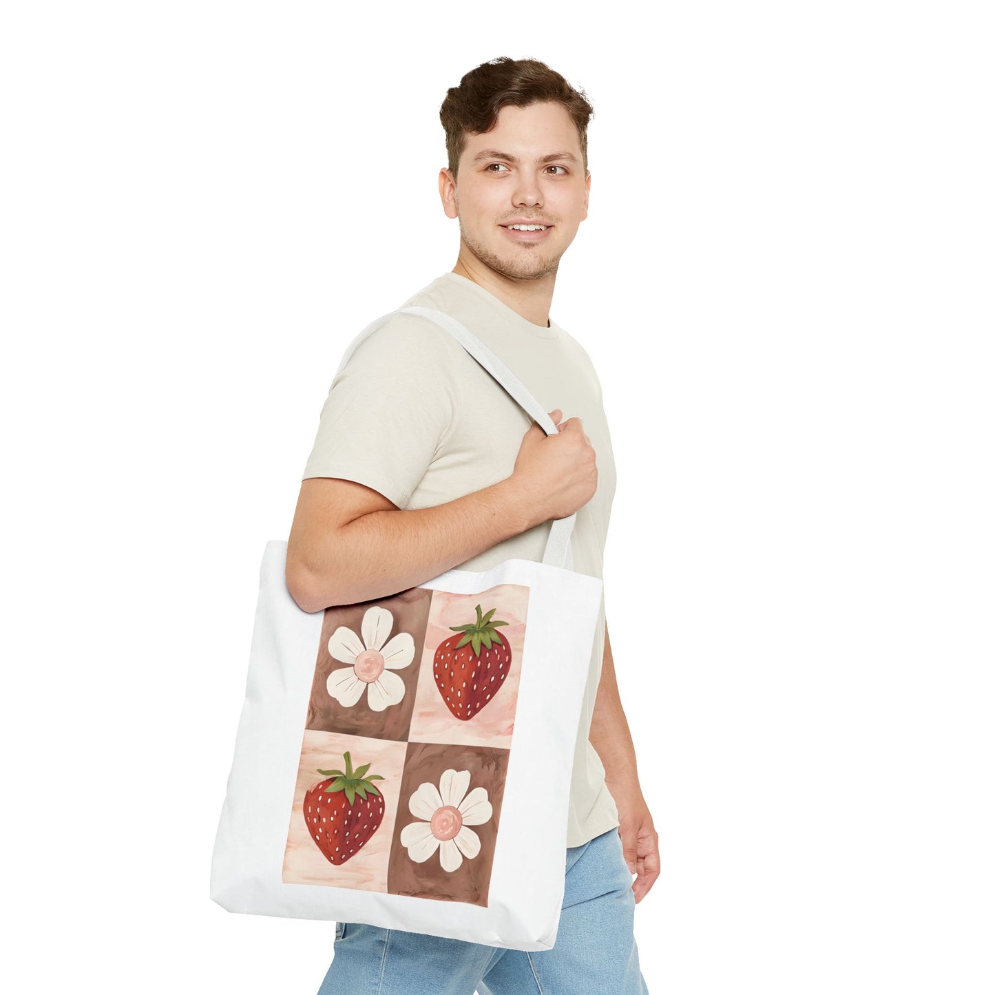 Strawberry Floral Tote Bag, Perfect for Spring, Eco-Friendly Shopping, Farmers Market, Gifts for Her, Cute Weekend Bag