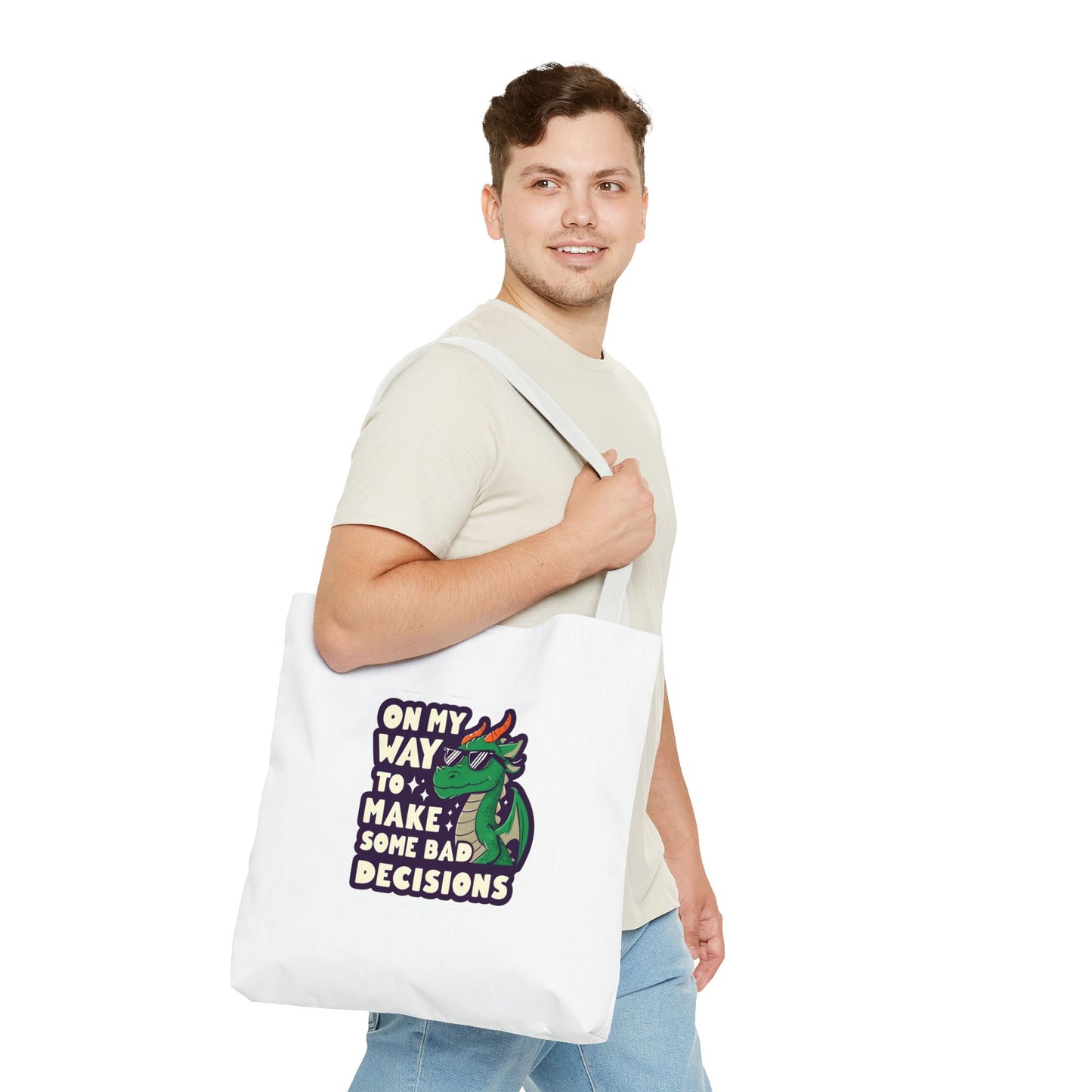 Funny Dragon Tote Bag - "On My Way to Make Some Bad Decisions"