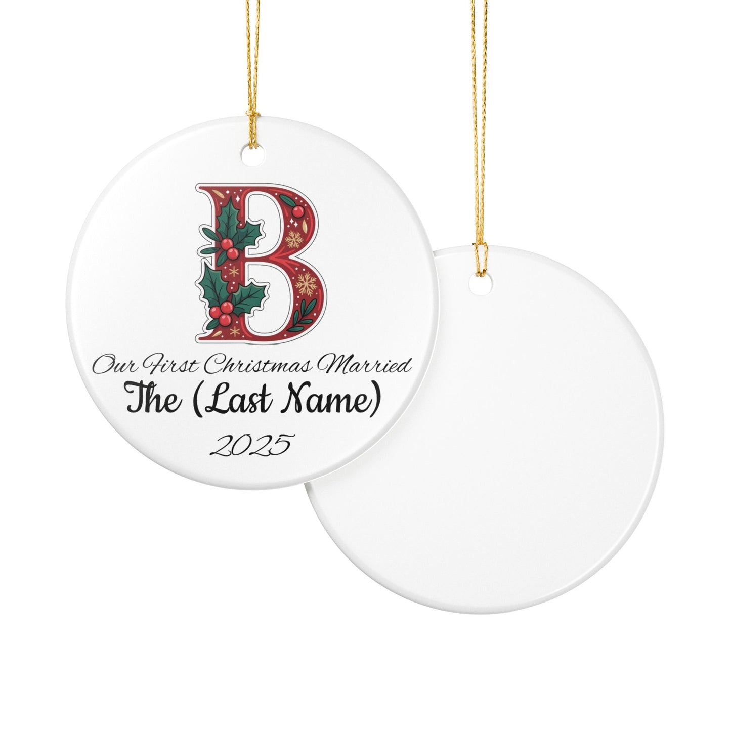 Custom Christmas Monogram B Ceramic Ornament, Personalized Holiday Decoration Gift, Xmas Tree Bauble, Festive Name Initial Hanging Decor,