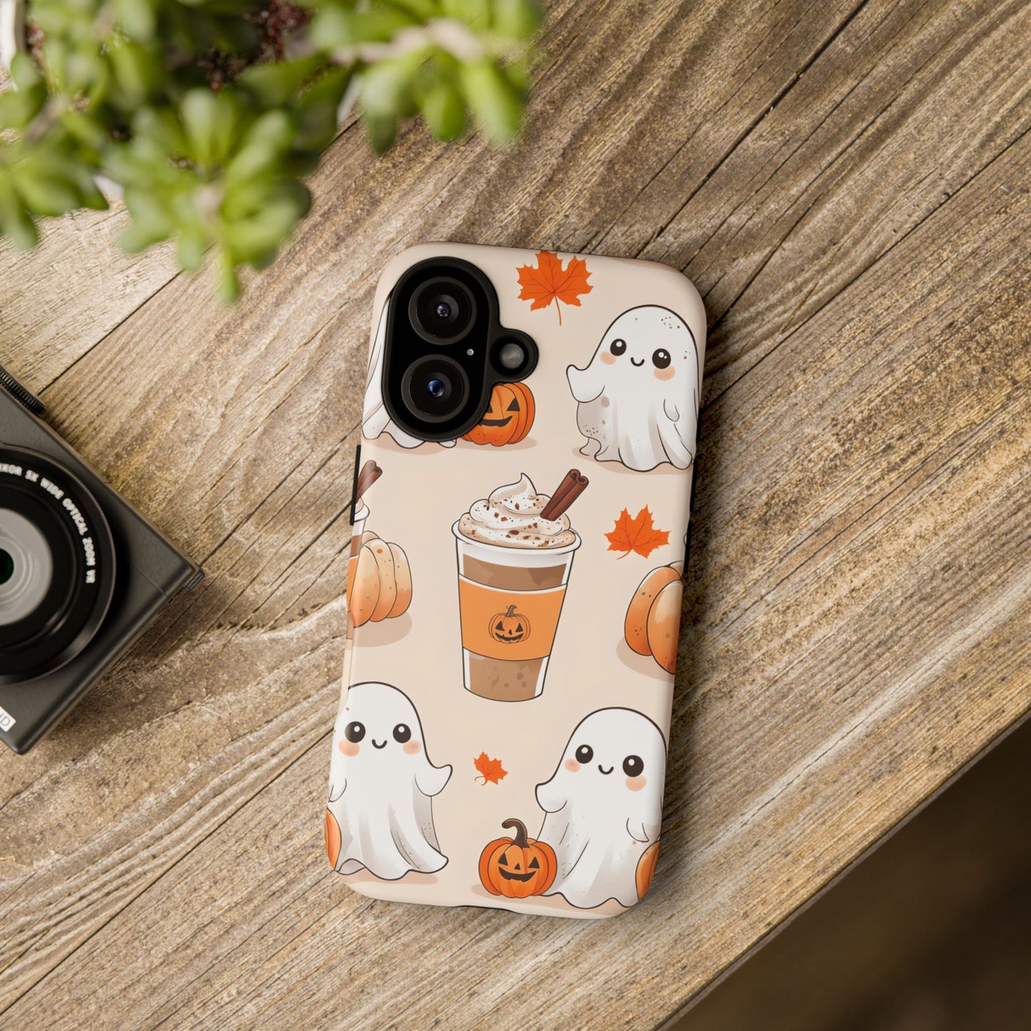 Kawaii Ghost Phone Case, Halloween Coffee Case, Pumpkin Spice iPhone Cover, Cute Fall Phone Grip, Spooky Season Aesthetic