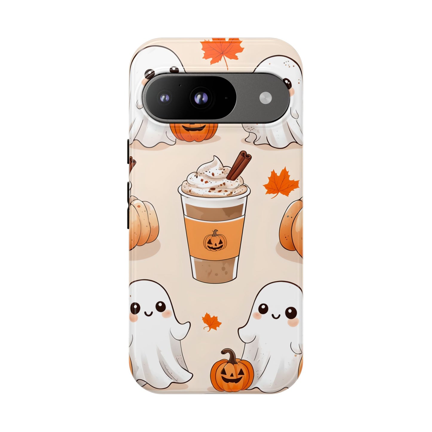Kawaii Ghost Phone Case, Halloween Coffee Case, Pumpkin Spice iPhone Cover, Cute Fall Phone Grip, Spooky Season Aesthetic