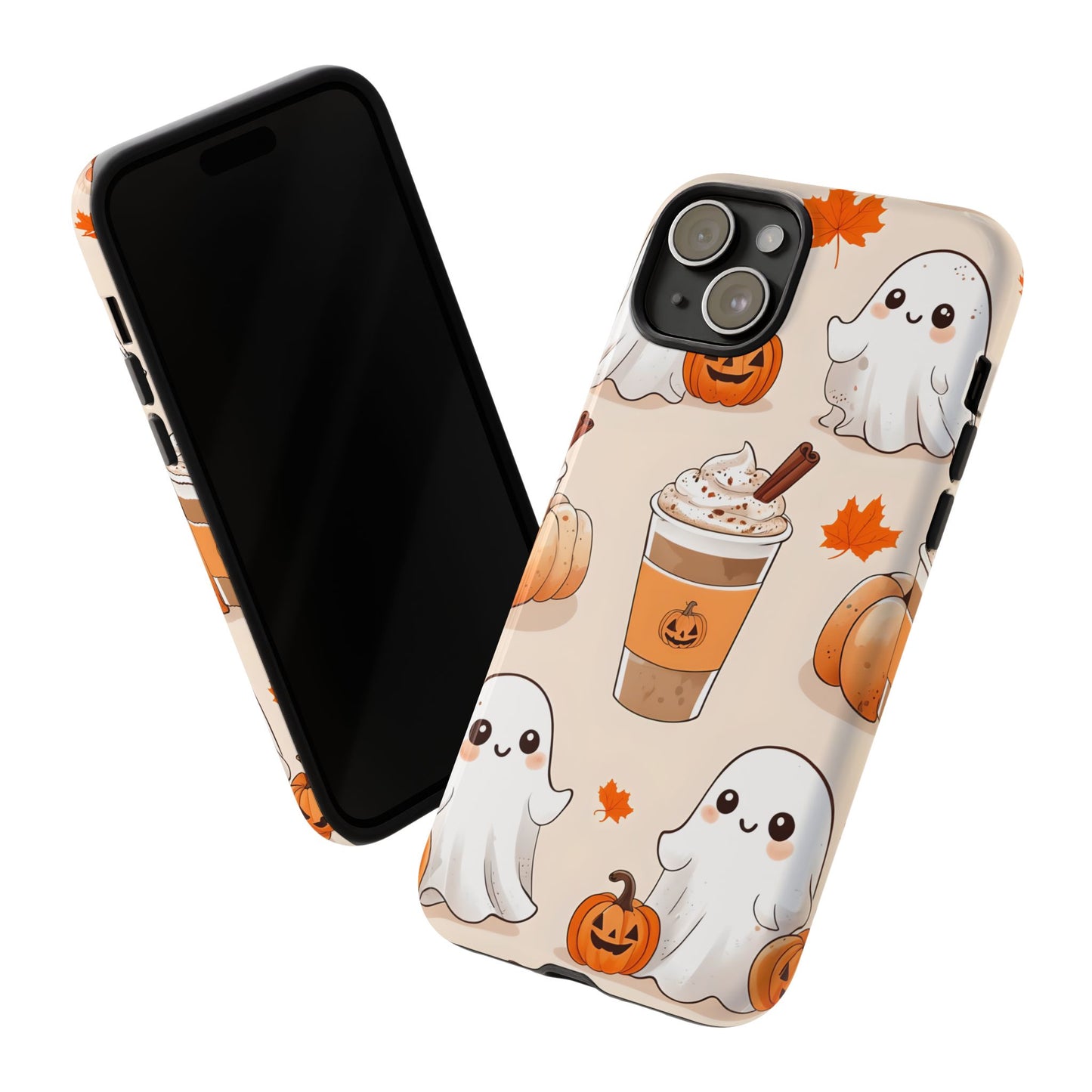 Kawaii Ghost Phone Case, Halloween Coffee Case, Pumpkin Spice iPhone Cover, Cute Fall Phone Grip, Spooky Season Aesthetic