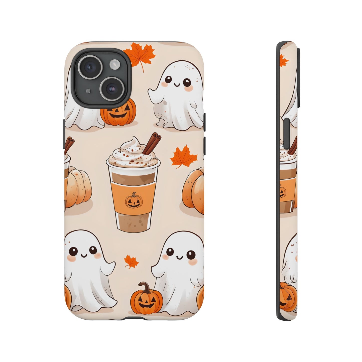 Kawaii Ghost Phone Case, Halloween Coffee Case, Pumpkin Spice iPhone Cover, Cute Fall Phone Grip, Spooky Season Aesthetic