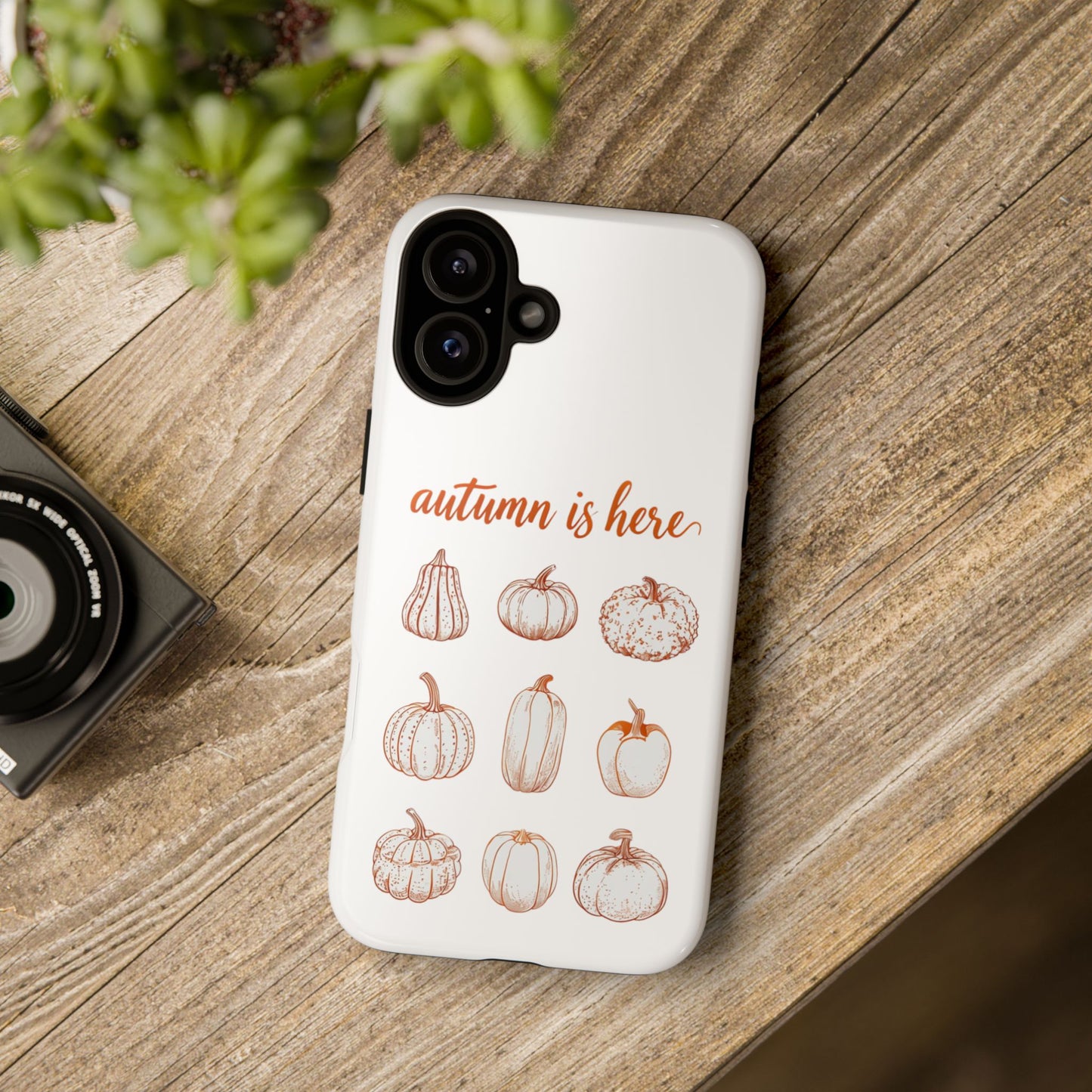 Autumn is Here Pumpkin Phone Case, Fall Pumpkin Illustration Phone Cover, Seasonal Autumn Phone Accessory
