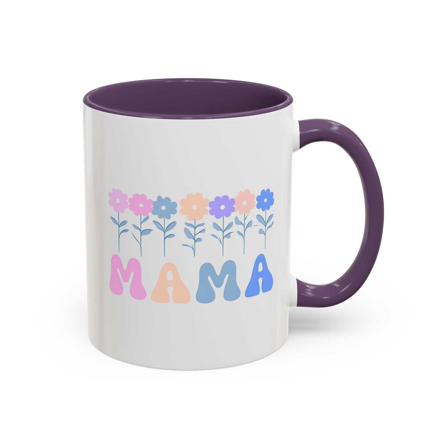 Floral Mama Accent Coffee Mug, Cute Gift for Mom, Pink Handle Coffee Cup, Mother's Day Present, Flower Mug for Moms