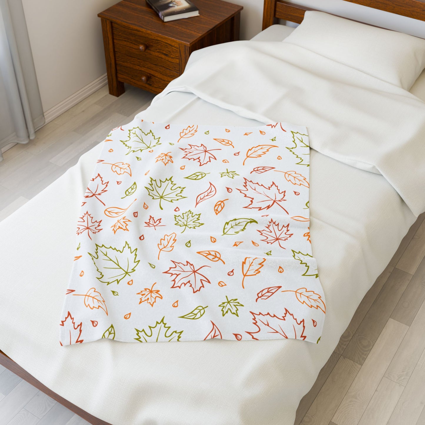Fall Leaf Plush Blanket, Autumn Throw Blanket, Velveteen Cozy Blanket, Soft Fall Decor, Leaf Pattern Couch Blanket, 3 Sizes Available