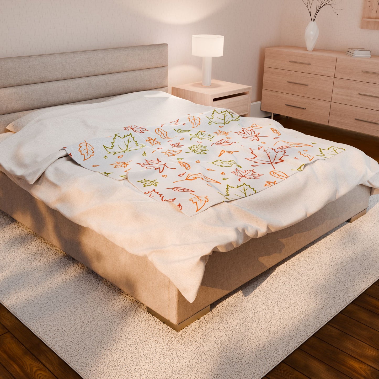 Fall Leaf Plush Blanket, Autumn Throw Blanket, Velveteen Cozy Blanket, Soft Fall Decor, Leaf Pattern Couch Blanket, 3 Sizes Available