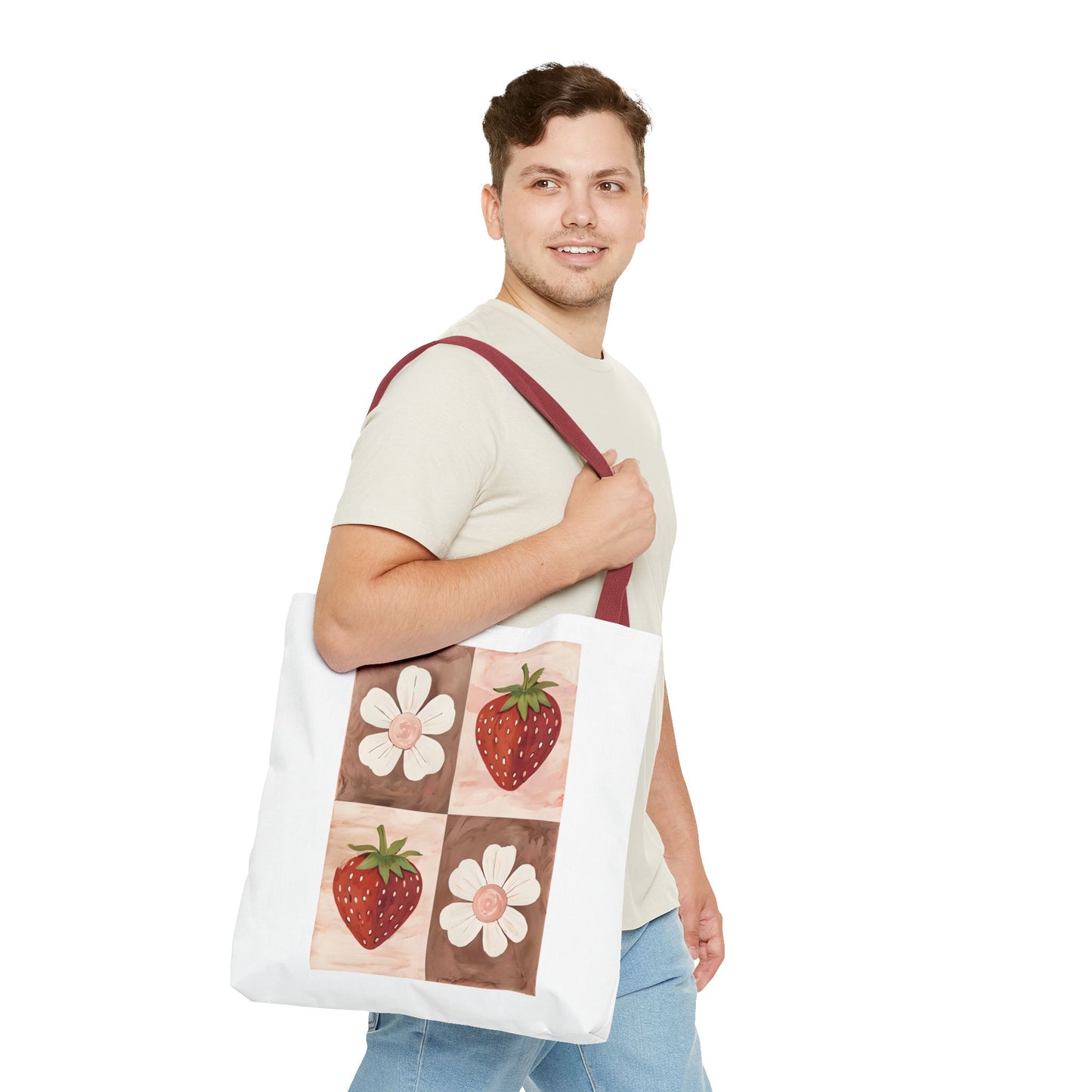Strawberry Floral Tote Bag, Perfect for Spring, Eco-Friendly Shopping, Farmers Market, Gifts for Her, Cute Weekend Bag