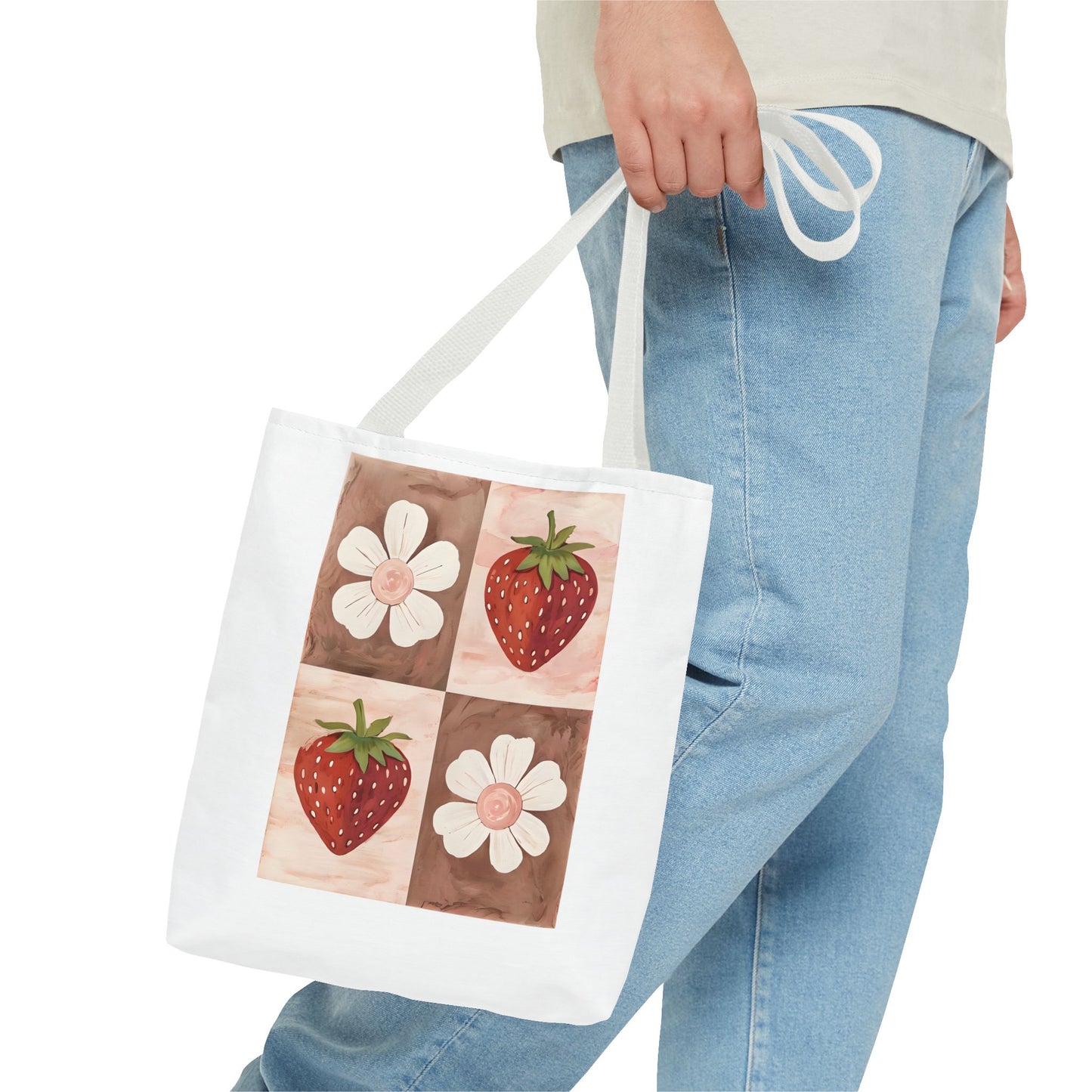Strawberry Floral Tote Bag, Perfect for Spring, Eco-Friendly Shopping, Farmers Market, Gifts for Her, Cute Weekend Bag
