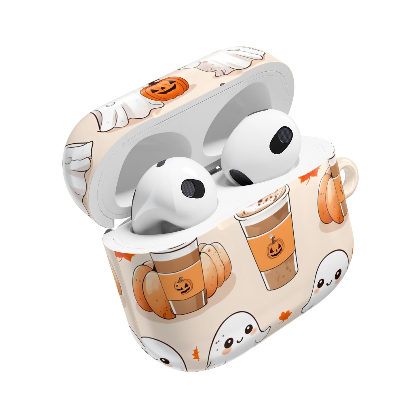 Fall Ghost Coffee AirPods Case, Cute Halloween AirPods Case, Pumpkin Coffee AirPods Cover, Autumn Ghost AirPods Case