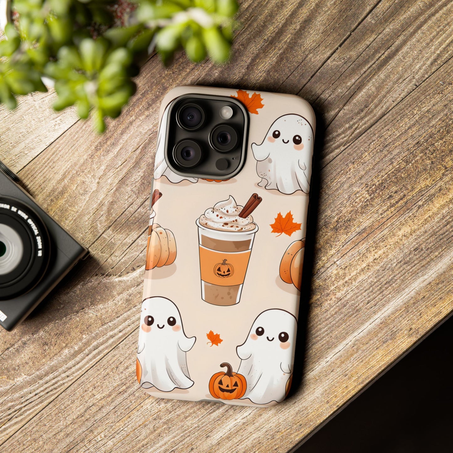 Kawaii Ghost Phone Case, Halloween Coffee Case, Pumpkin Spice iPhone Cover, Cute Fall Phone Grip, Spooky Season Aesthetic