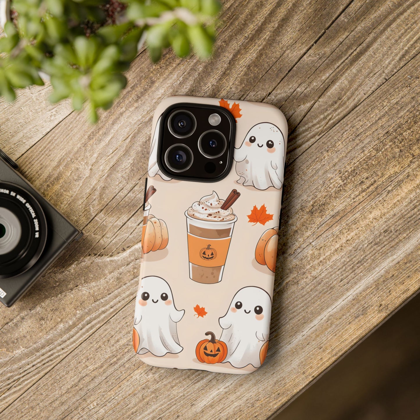 Kawaii Ghost Phone Case, Halloween Coffee Case, Pumpkin Spice iPhone Cover, Cute Fall Phone Grip, Spooky Season Aesthetic