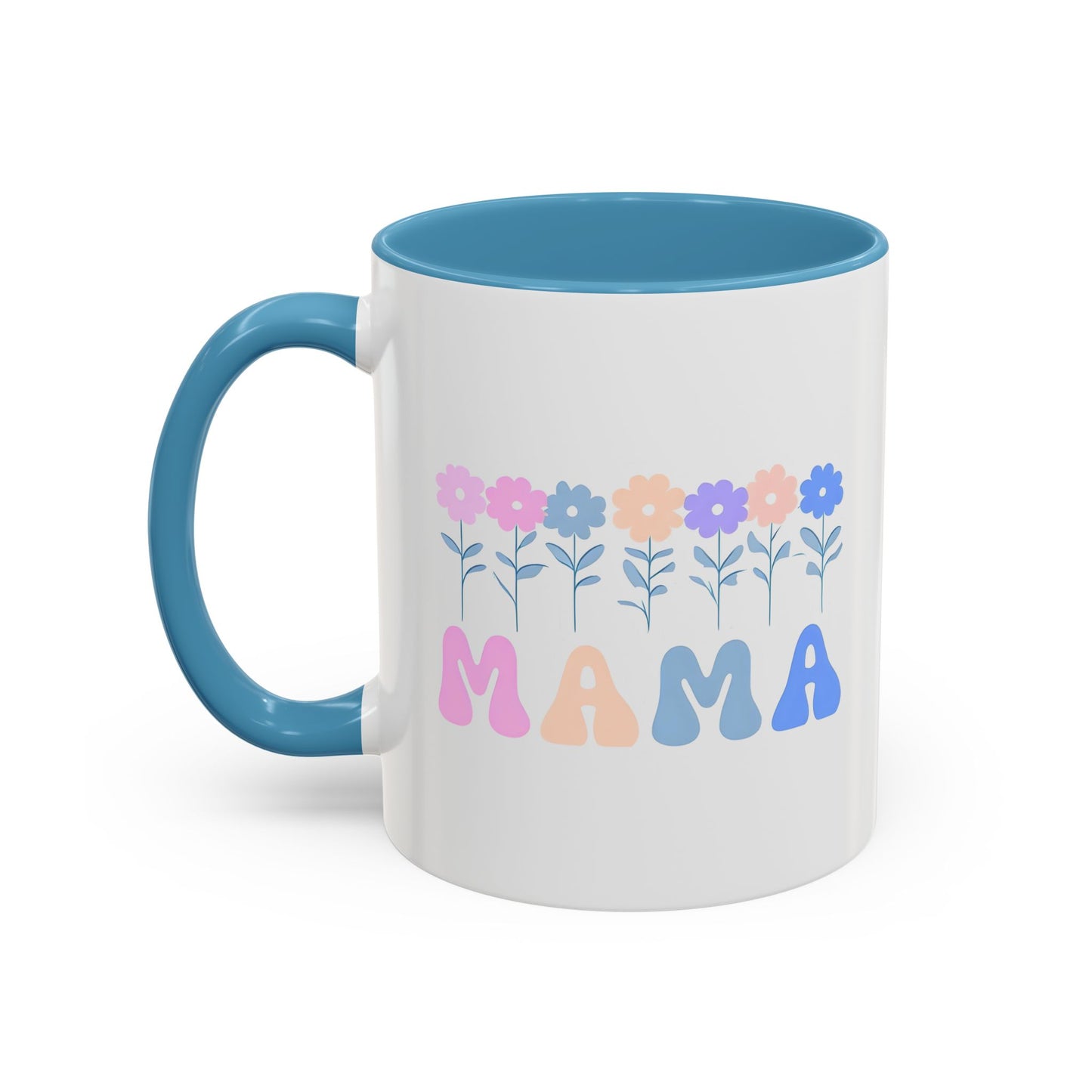 Floral Mama Accent Coffee Mug, Cute Gift for Mom, Pink Handle Coffee Cup, Mother's Day Present, Flower Mug for Moms