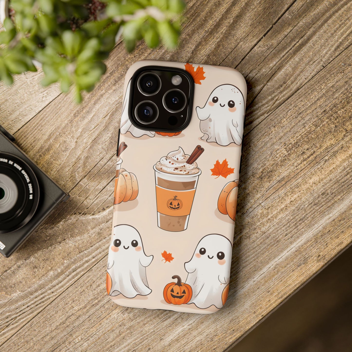 Kawaii Ghost Phone Case, Halloween Coffee Case, Pumpkin Spice iPhone Cover, Cute Fall Phone Grip, Spooky Season Aesthetic