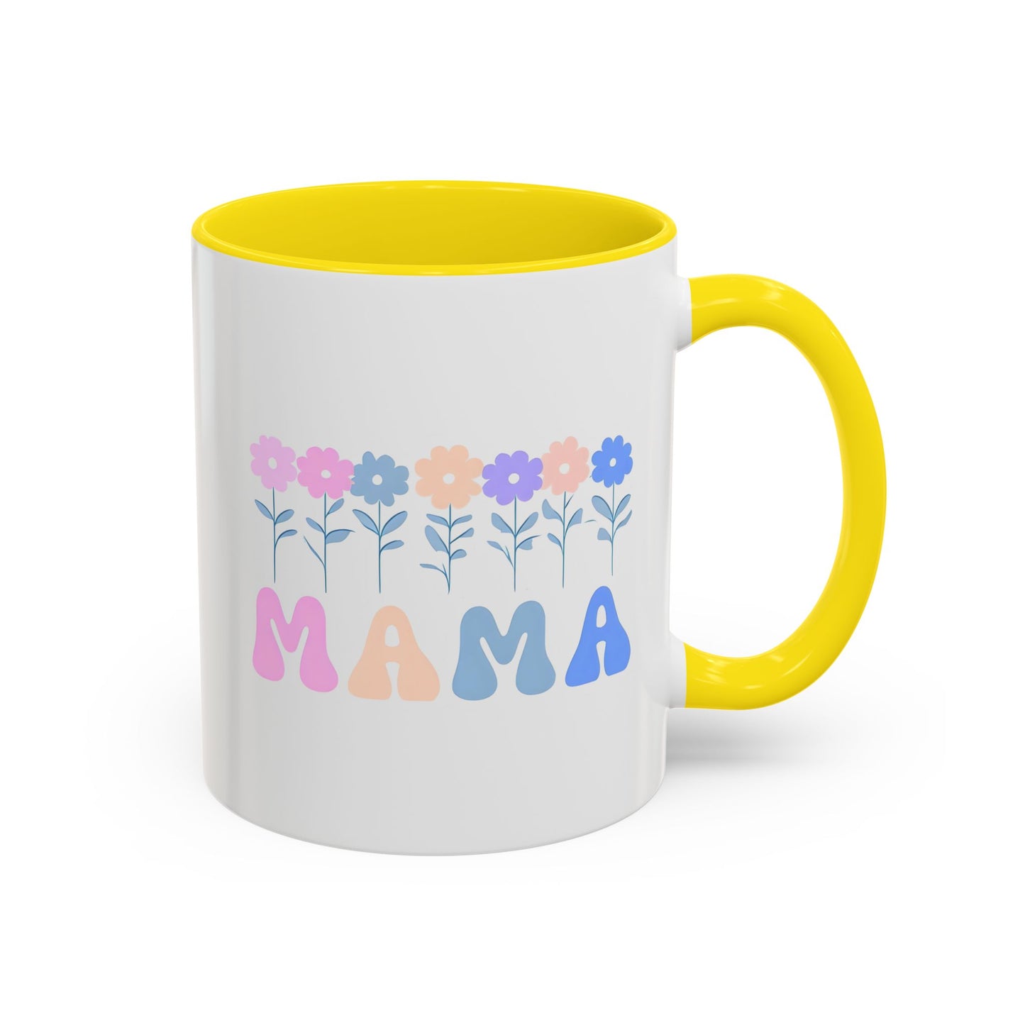 Floral Mama Accent Coffee Mug, Cute Gift for Mom, Pink Handle Coffee Cup, Mother's Day Present, Flower Mug for Moms