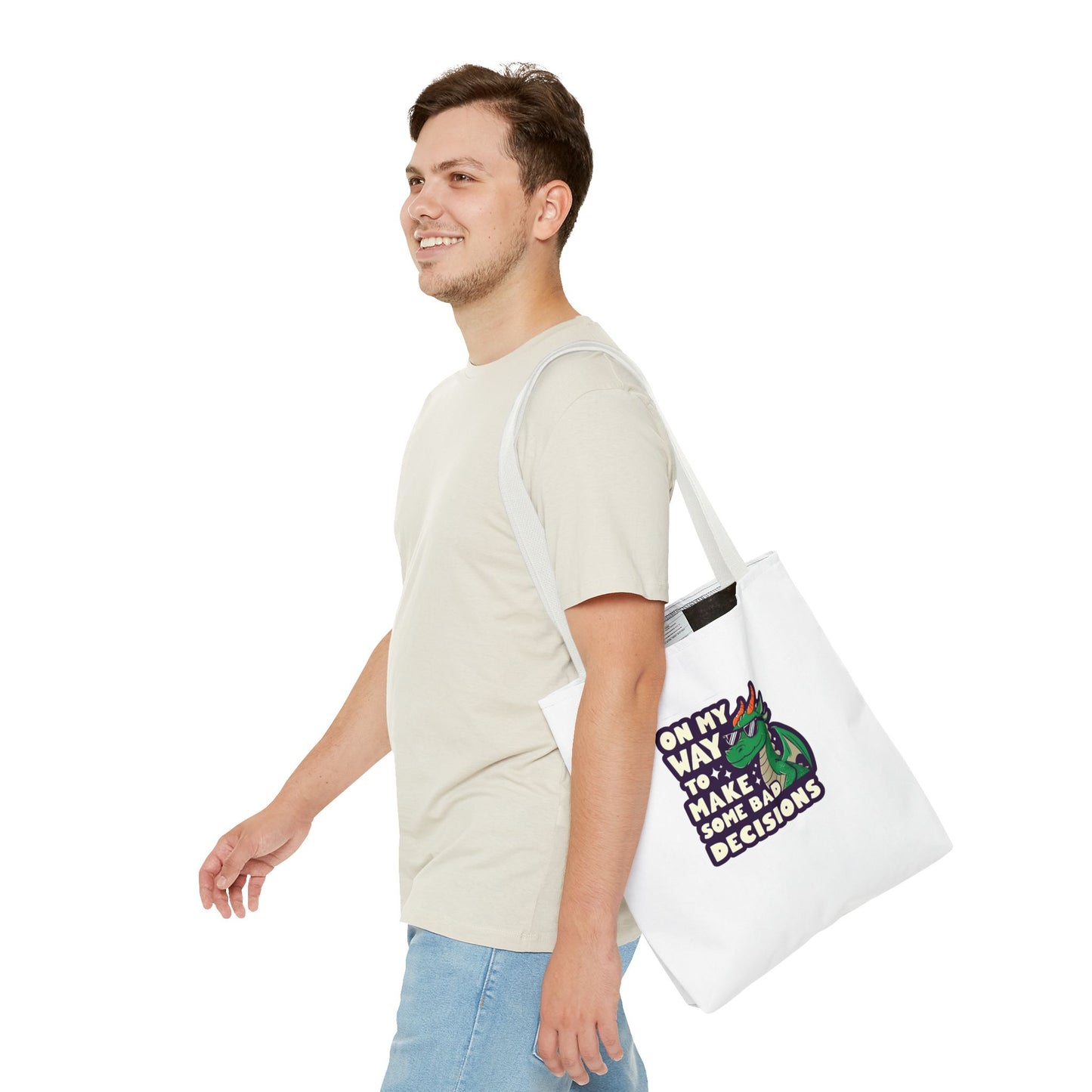Funny Dragon Tote Bag - "On My Way to Make Some Bad Decisions"