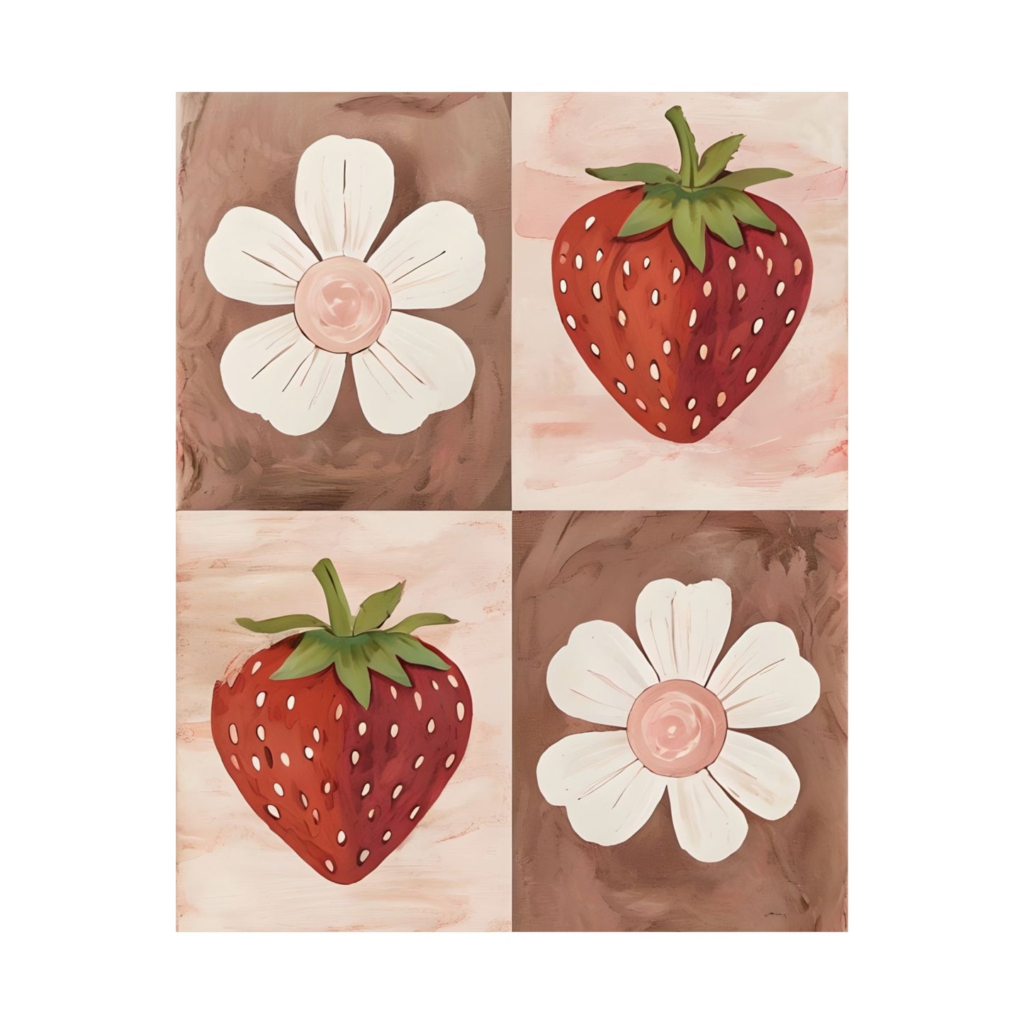 Strawberry & Floral Art Print, Matte Vertical Posters for Kitchen Decor, Farmhouse Wall Art, Gift for Garden Lovers, Boho Aesthetic