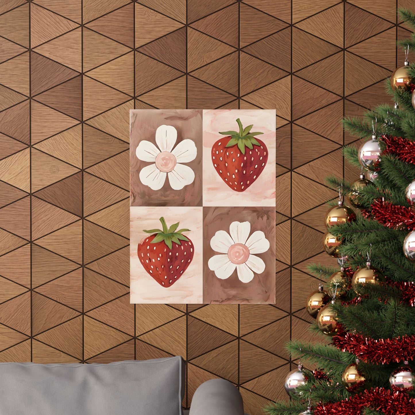 Strawberry & Floral Art Print, Matte Vertical Posters for Kitchen Decor, Farmhouse Wall Art, Gift for Garden Lovers, Boho Aesthetic