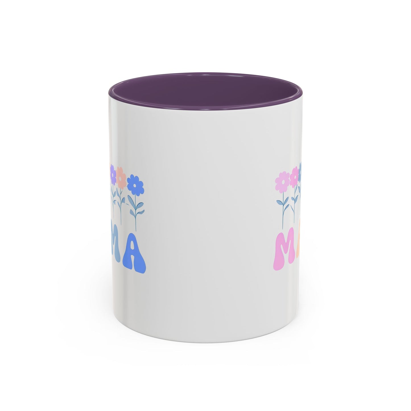 Floral Mama Accent Coffee Mug, Cute Gift for Mom, Pink Handle Coffee Cup, Mother's Day Present, Flower Mug for Moms