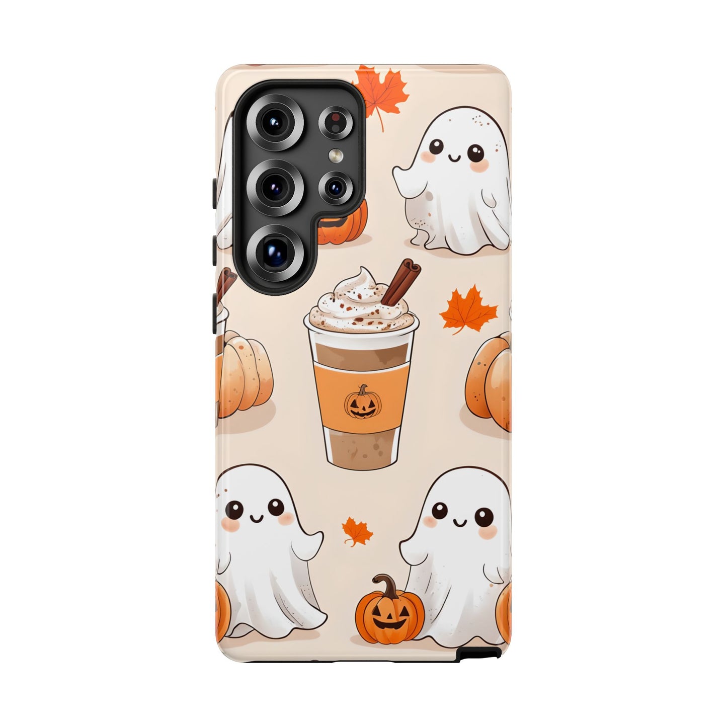 Kawaii Ghost Phone Case, Halloween Coffee Case, Pumpkin Spice iPhone Cover, Cute Fall Phone Grip, Spooky Season Aesthetic