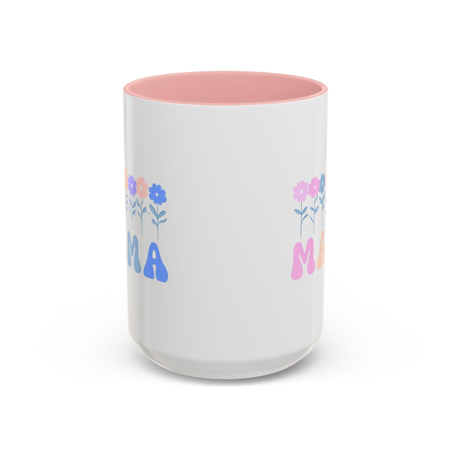 Floral Mama Accent Coffee Mug, Cute Gift for Mom, Pink Handle Coffee Cup, Mother's Day Present, Flower Mug for Moms