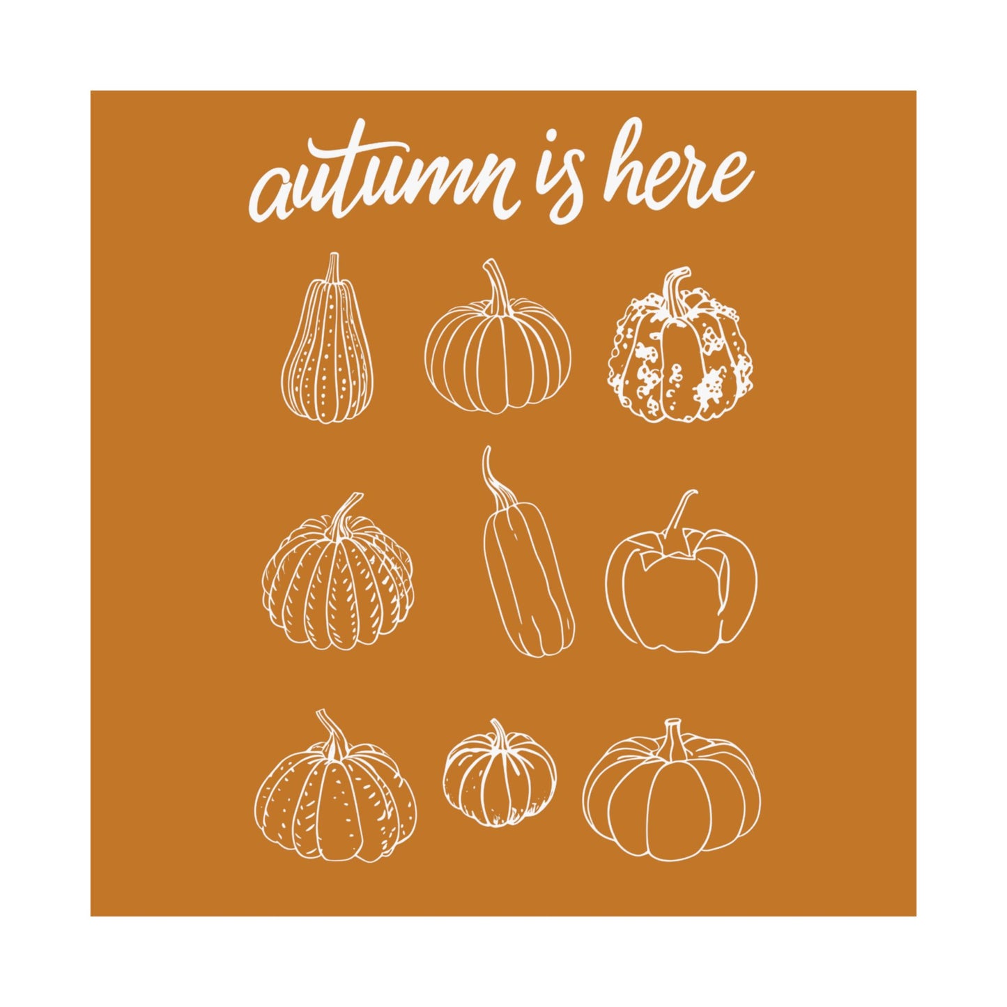 Autumn Is Here Pumpkin Wall Art, Fall Seasonal Print, Rustic Pumpkin Illustration, Farmhouse Harvest Home Decor, Fall Botanical Artwork
