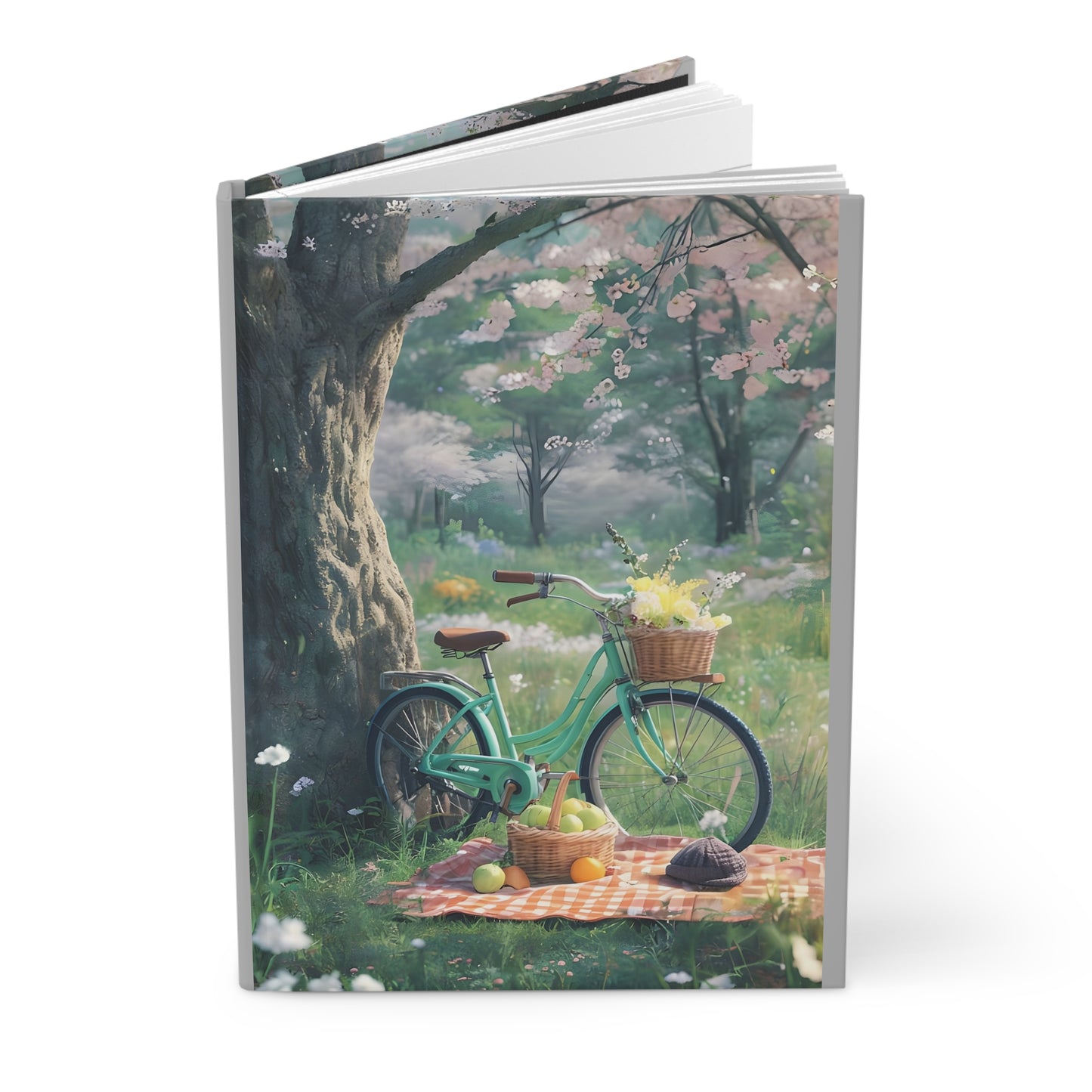 Rustic Floral Picnic Hardcover Journal, Nature Lover's Notebook, Gift for Writers, Eco-Friendly Diary, Blooming Spring Vibes