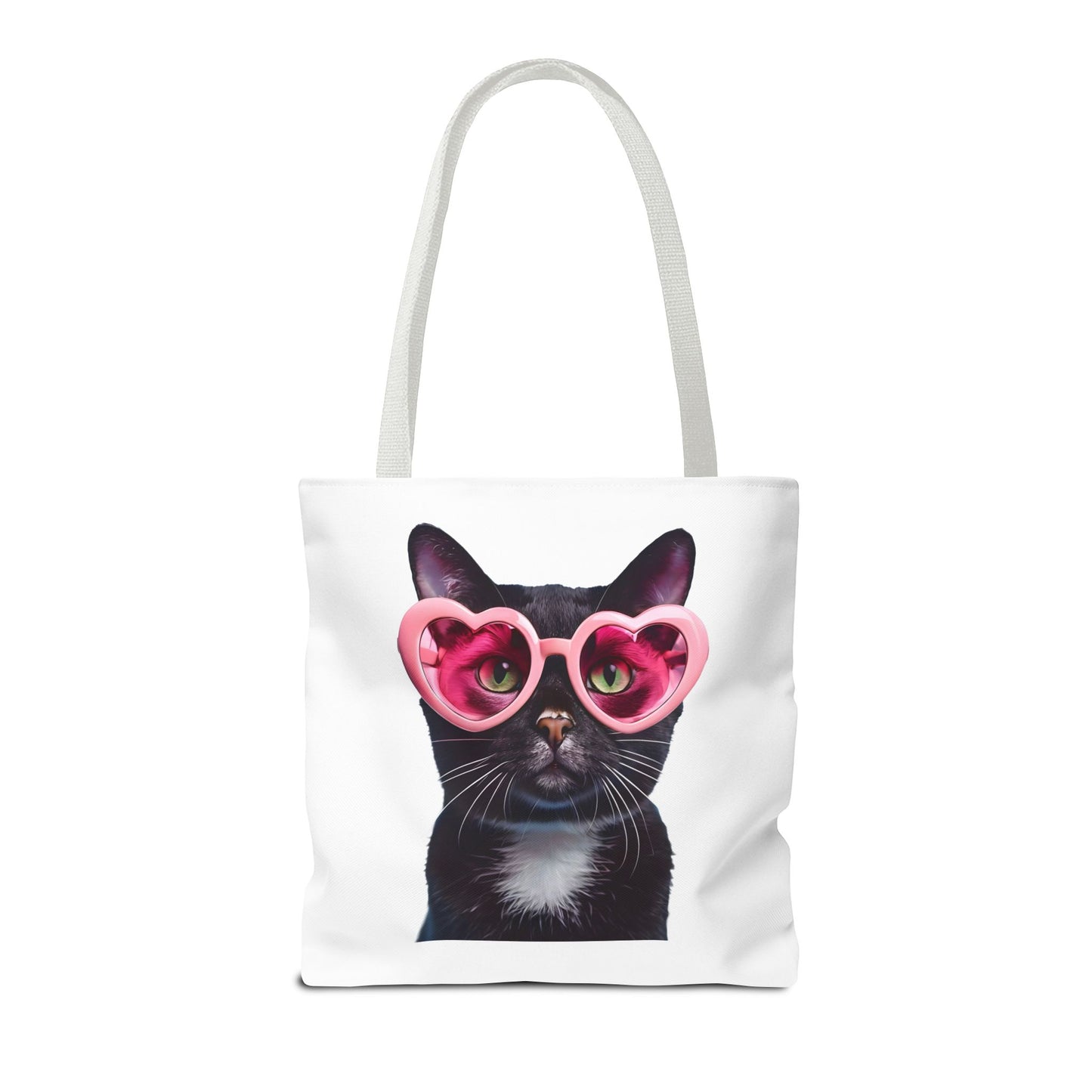 Trendy Black Cat Tote Bag, Cute Cat Lover Gift, Stylish Grocery Bag, Pink Heart Sunglasses Tote, Everyday Carryall