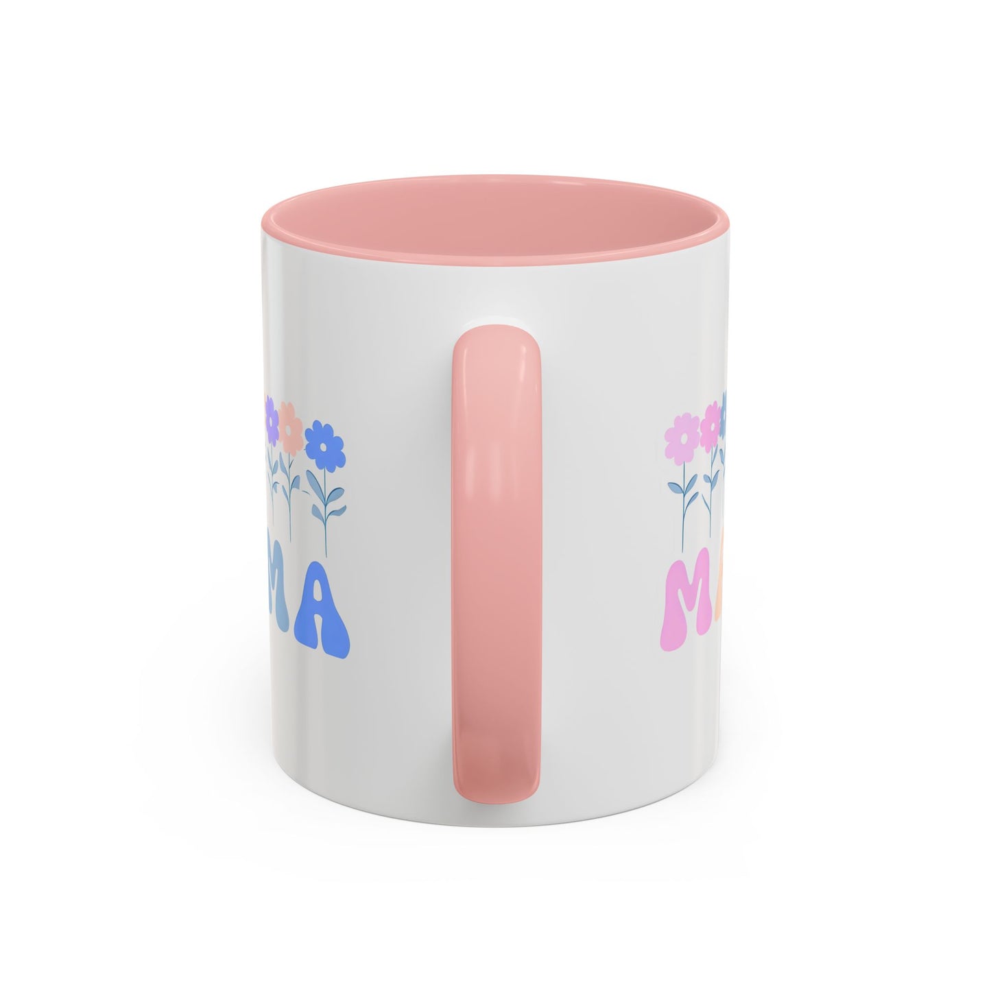 Floral Mama Accent Coffee Mug, Cute Gift for Mom, Pink Handle Coffee Cup, Mother's Day Present, Flower Mug for Moms