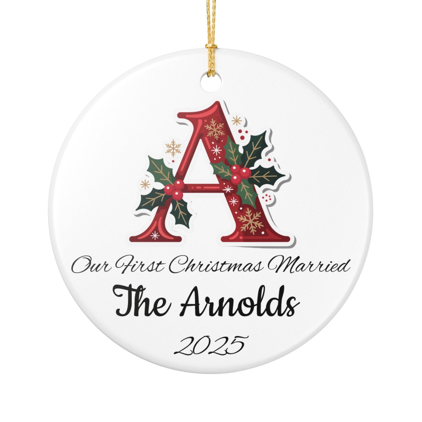 Custom Christmas Monogram Ceramic Ornament, Personalized Holiday Decoration Gift, Xmas Tree Bauble, Festive Name Initial Hanging Decor,