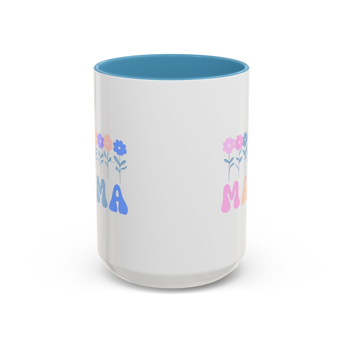Floral Mama Accent Coffee Mug, Cute Gift for Mom, Pink Handle Coffee Cup, Mother's Day Present, Flower Mug for Moms