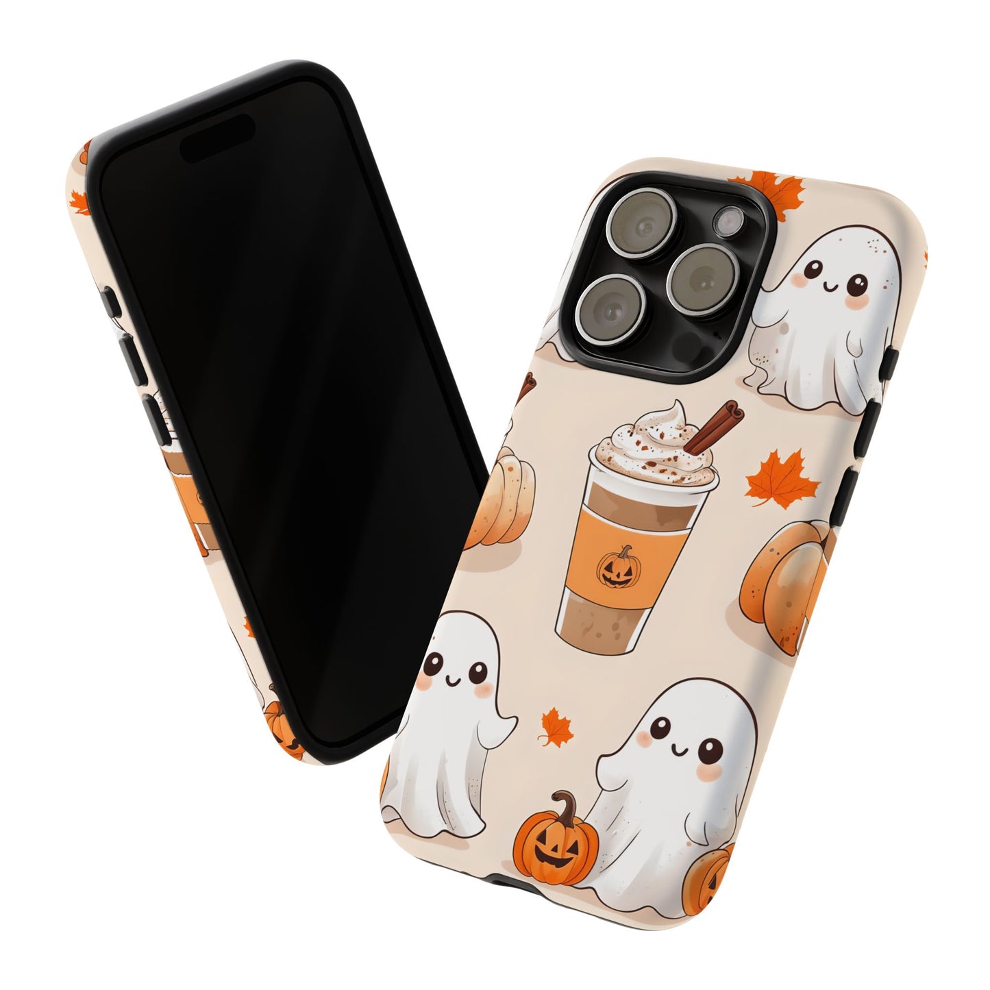 Kawaii Ghost Phone Case, Halloween Coffee Case, Pumpkin Spice iPhone Cover, Cute Fall Phone Grip, Spooky Season Aesthetic