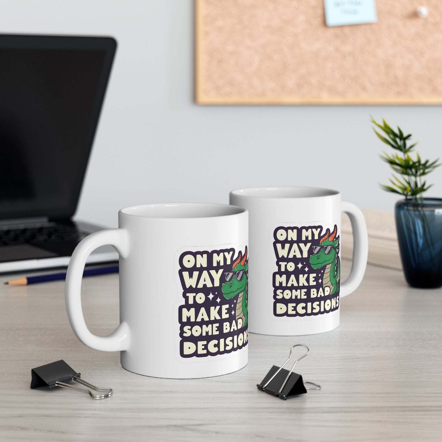 Dragon Design "On My Way to Make Bad Decisions" Ceramic Mug - Ideal for Fantasy Lovers, Unique Birthday Presents