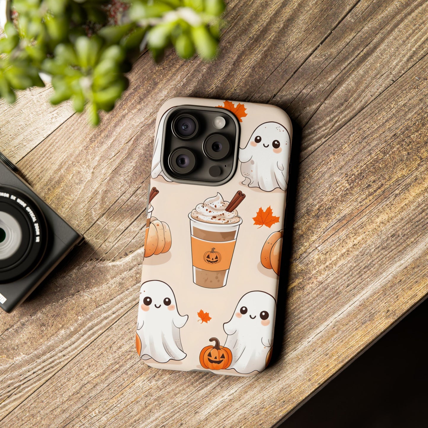 Kawaii Ghost Phone Case, Halloween Coffee Case, Pumpkin Spice iPhone Cover, Cute Fall Phone Grip, Spooky Season Aesthetic