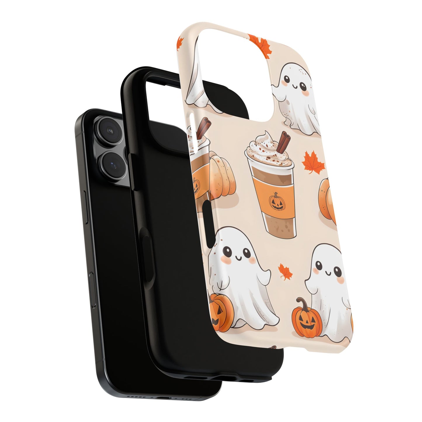 Kawaii Ghost Phone Case, Halloween Coffee Case, Pumpkin Spice iPhone Cover, Cute Fall Phone Grip, Spooky Season Aesthetic