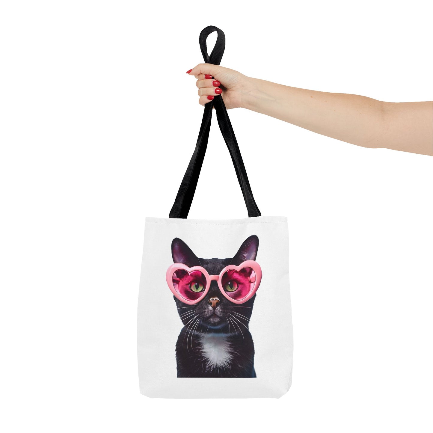 Trendy Black Cat Tote Bag, Cute Cat Lover Gift, Stylish Grocery Bag, Pink Heart Sunglasses Tote, Everyday Carryall