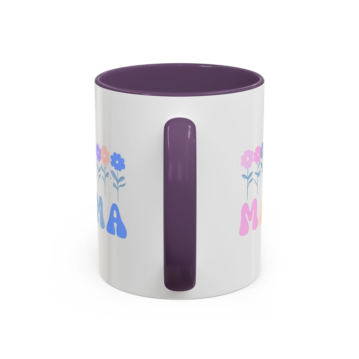 Floral Mama Accent Coffee Mug, Cute Gift for Mom, Pink Handle Coffee Cup, Mother's Day Present, Flower Mug for Moms