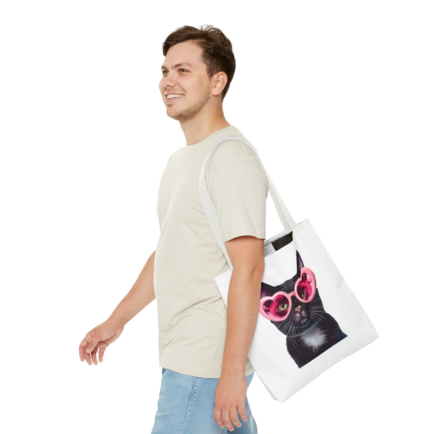 Trendy Black Cat Tote Bag, Cute Cat Lover Gift, Stylish Grocery Bag, Pink Heart Sunglasses Tote, Everyday Carryall