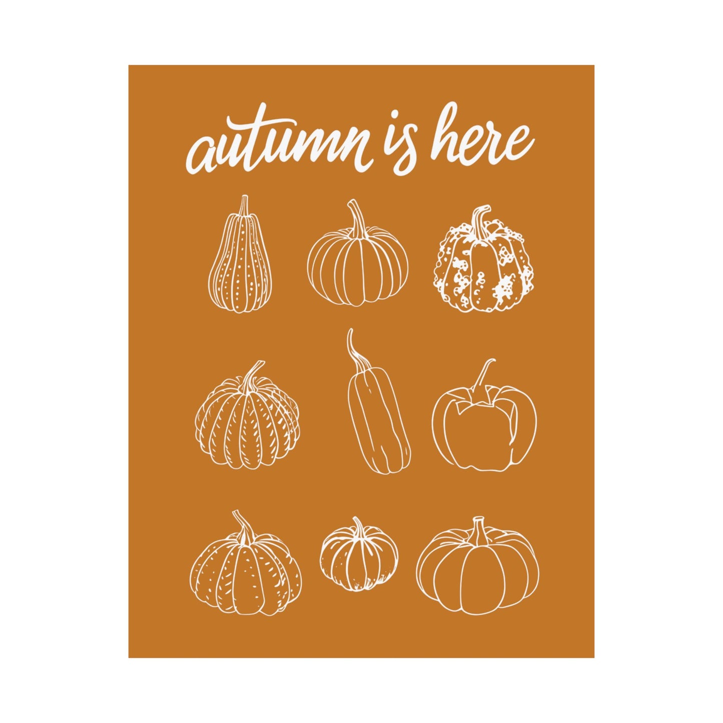 Autumn Is Here Pumpkin Wall Art, Fall Seasonal Print, Rustic Pumpkin Illustration, Farmhouse Harvest Home Decor, Fall Botanical Artwork