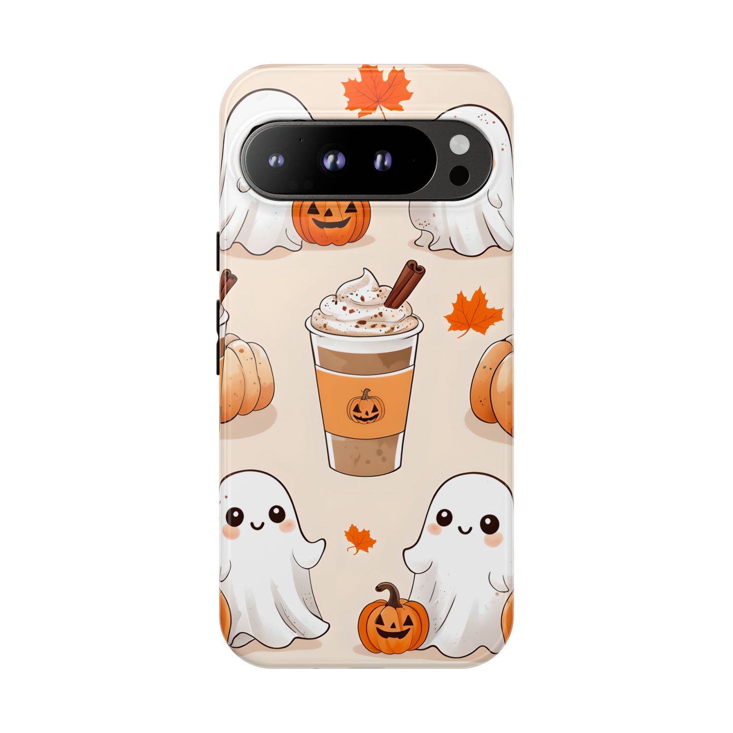 Kawaii Ghost Phone Case, Halloween Coffee Case, Pumpkin Spice iPhone Cover, Cute Fall Phone Grip, Spooky Season Aesthetic