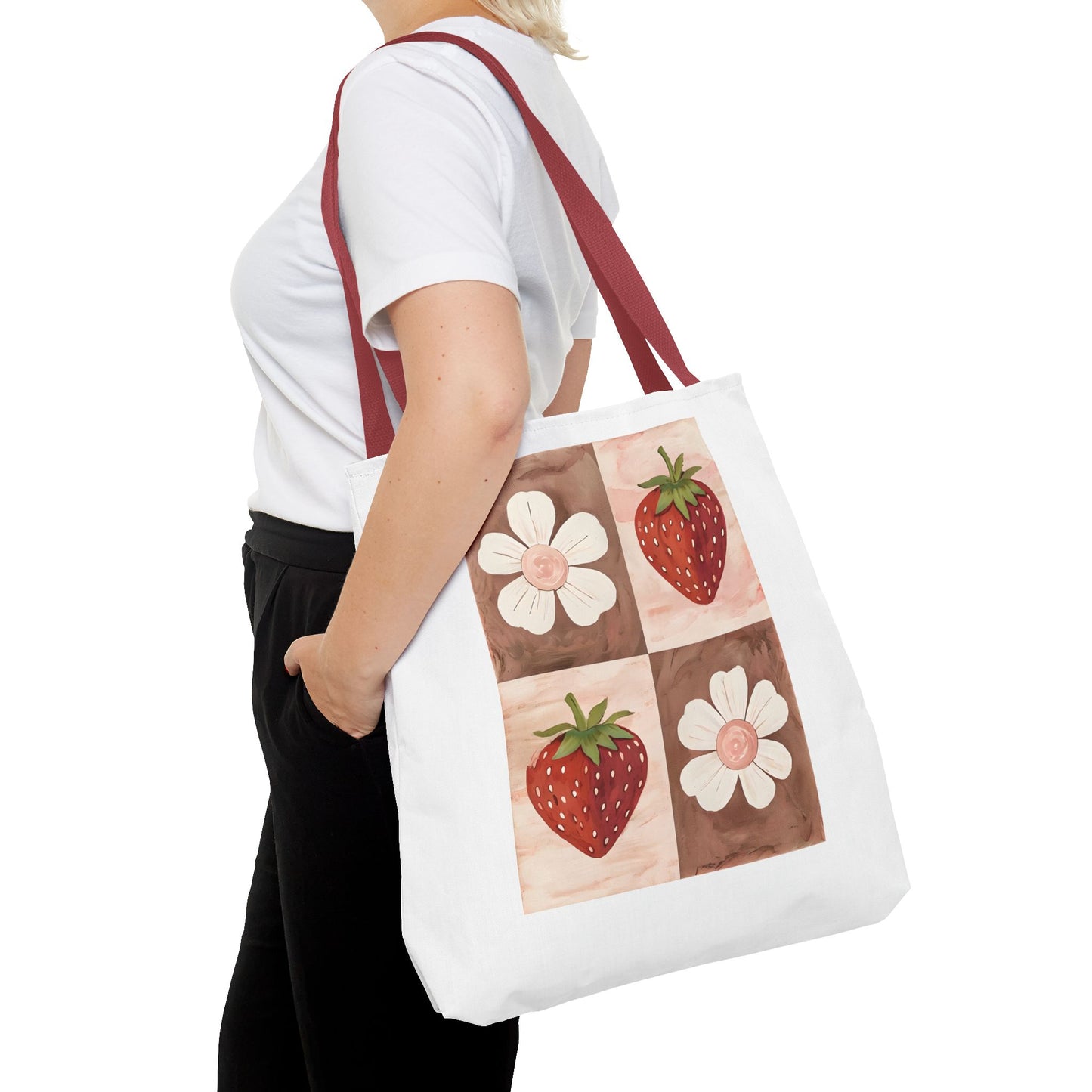 Strawberry Floral Tote Bag, Perfect for Spring, Eco-Friendly Shopping, Farmers Market, Gifts for Her, Cute Weekend Bag