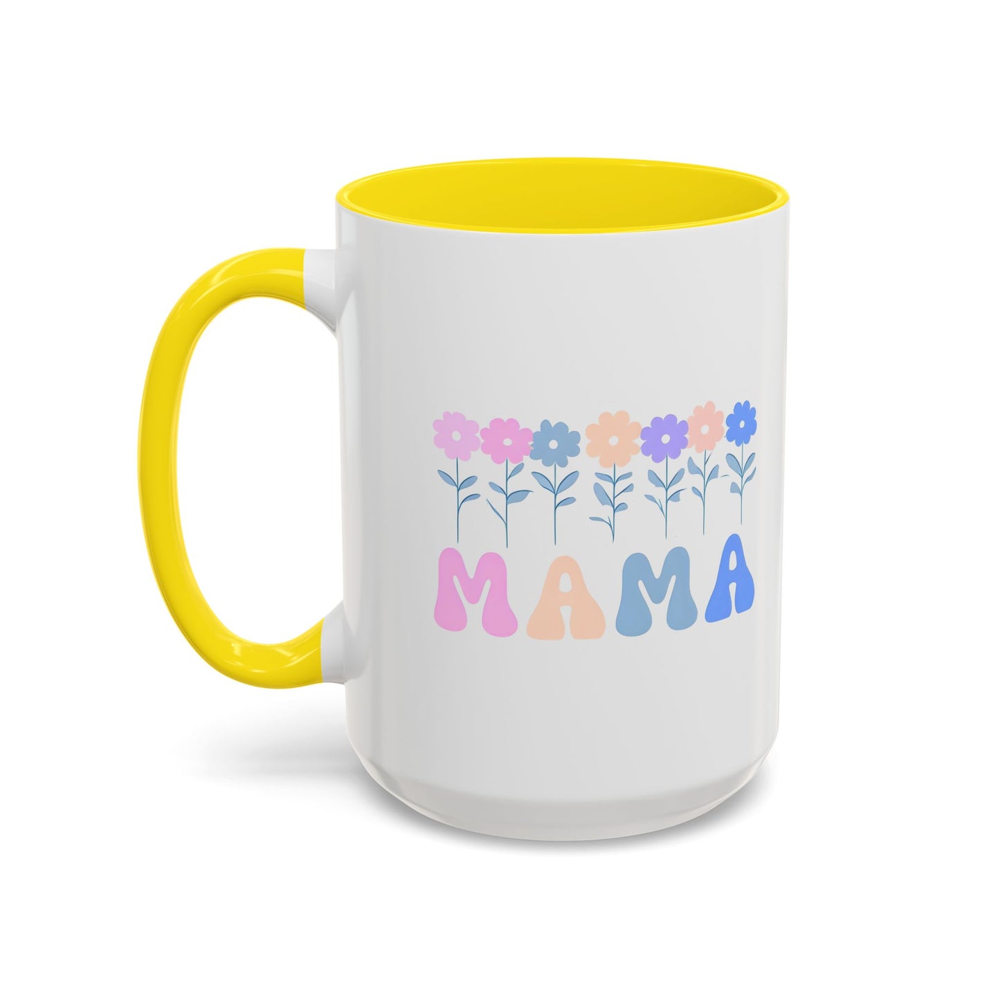 Floral Mama Accent Coffee Mug, Cute Gift for Mom, Pink Handle Coffee Cup, Mother's Day Present, Flower Mug for Moms