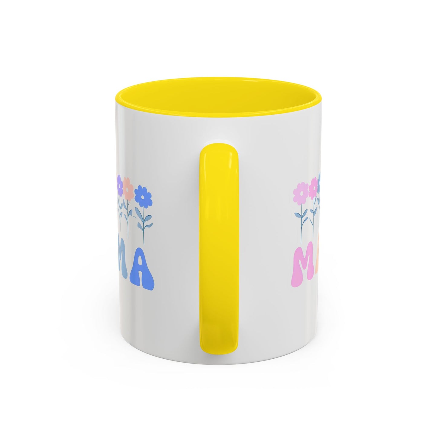 Floral Mama Accent Coffee Mug, Cute Gift for Mom, Pink Handle Coffee Cup, Mother's Day Present, Flower Mug for Moms