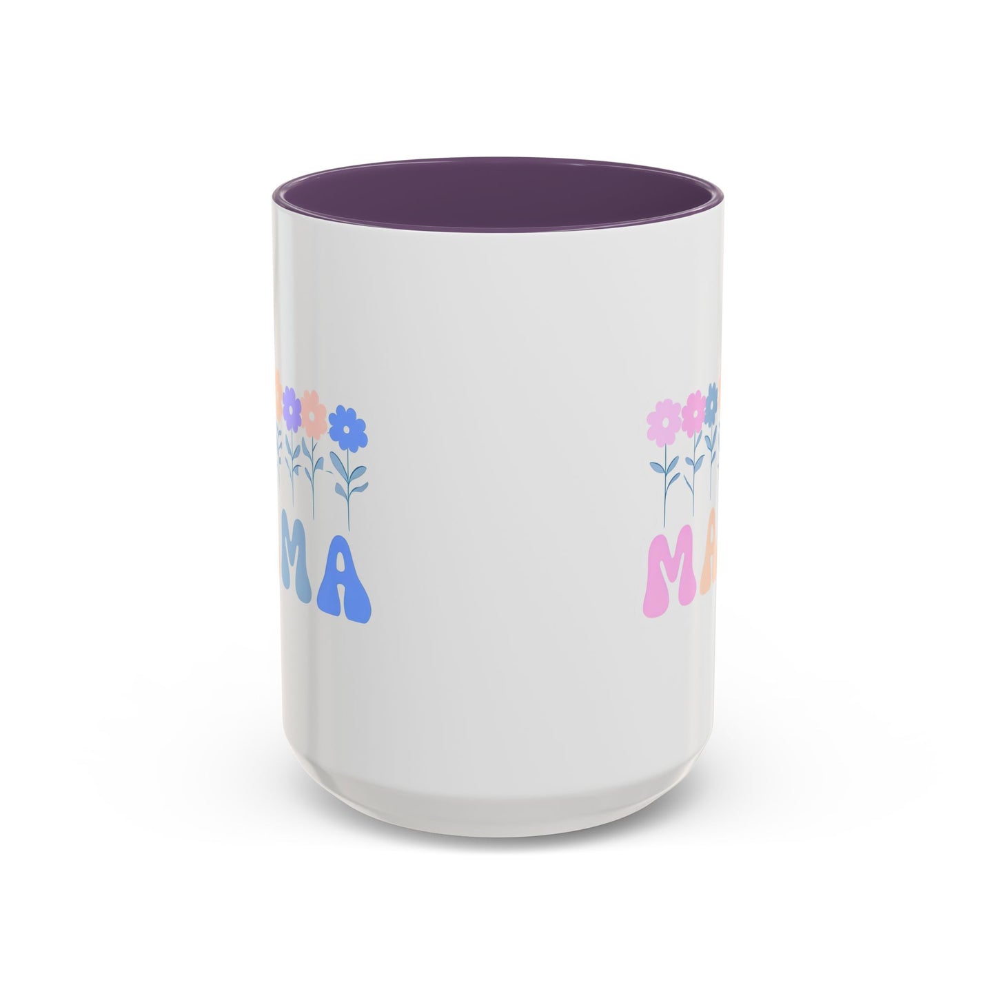 Floral Mama Accent Coffee Mug, Cute Gift for Mom, Pink Handle Coffee Cup, Mother's Day Present, Flower Mug for Moms