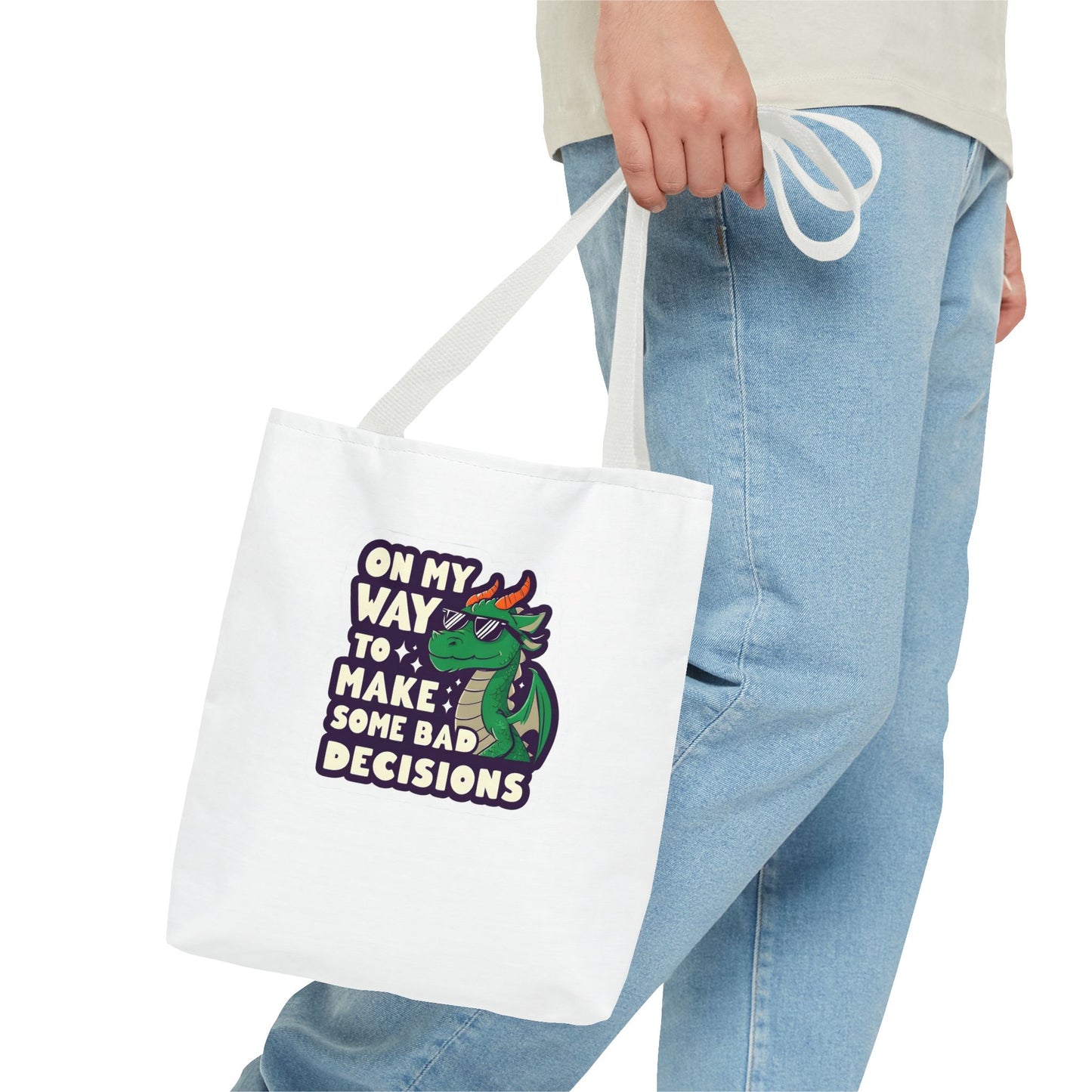 Funny Dragon Tote Bag - "On My Way to Make Some Bad Decisions"