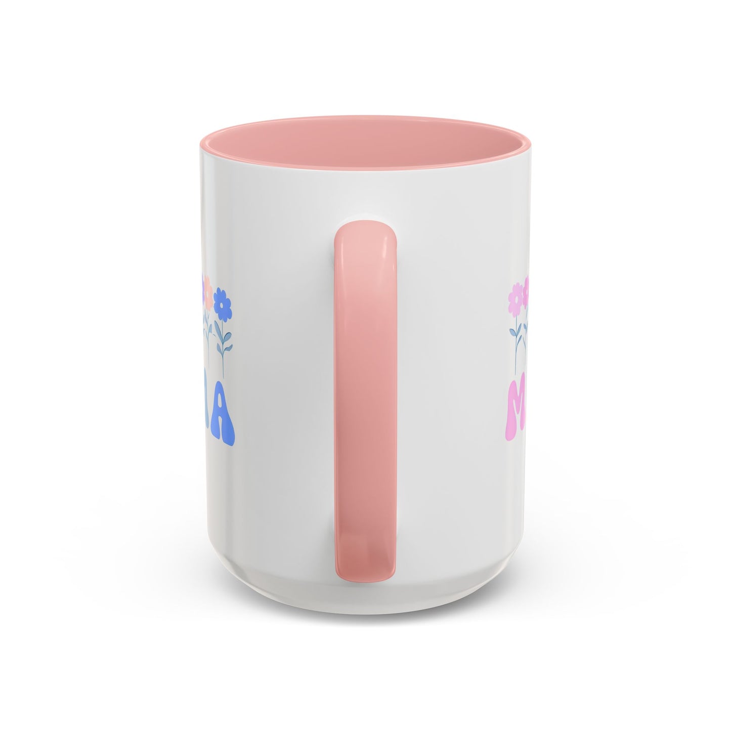 Floral Mama Accent Coffee Mug, Cute Gift for Mom, Pink Handle Coffee Cup, Mother's Day Present, Flower Mug for Moms