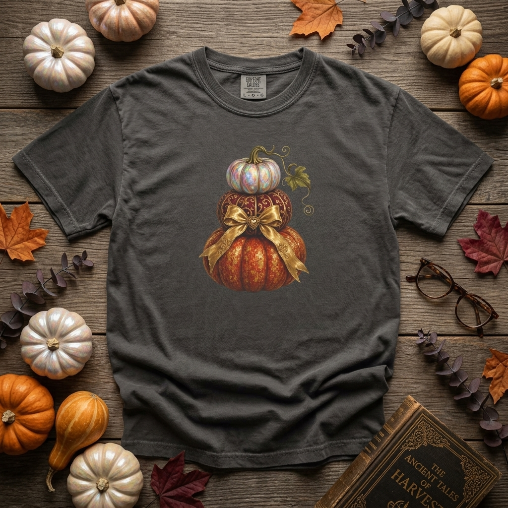Stacked Pumpkin Shirt, Elegant Fall Comfort Colors Tee, Bow Pumpkin Autumn Gift