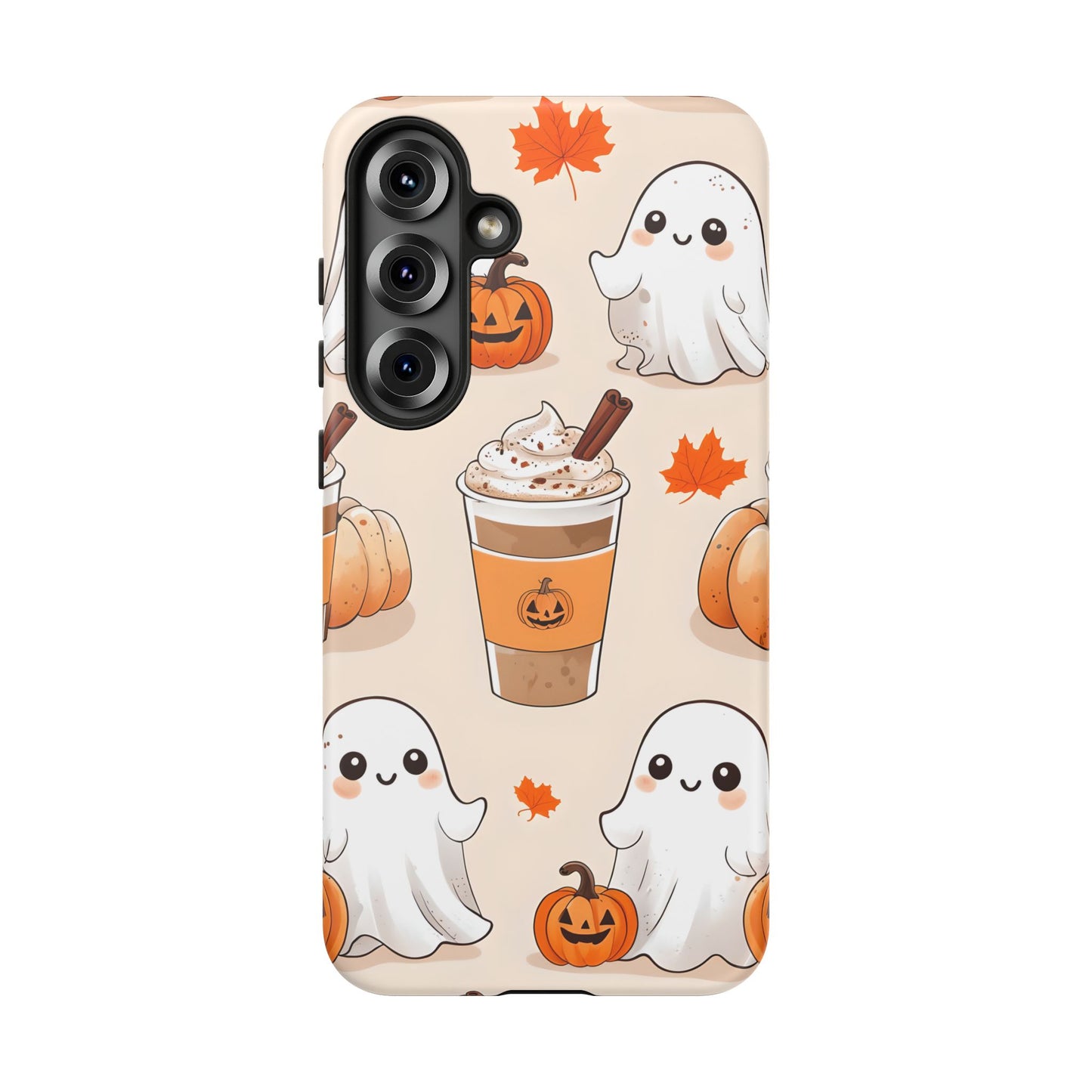 Kawaii Ghost Phone Case, Halloween Coffee Case, Pumpkin Spice iPhone Cover, Cute Fall Phone Grip, Spooky Season Aesthetic