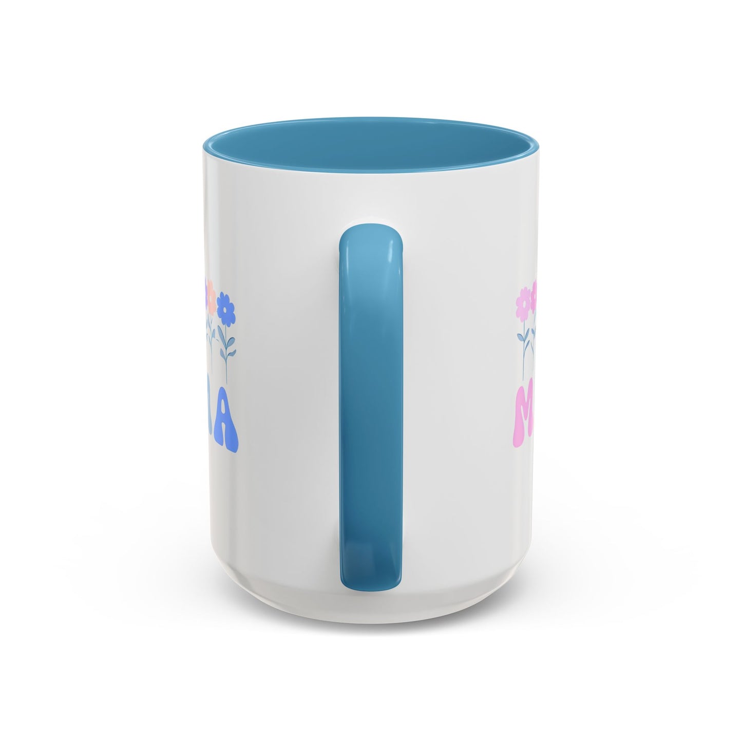 Floral Mama Accent Coffee Mug, Cute Gift for Mom, Pink Handle Coffee Cup, Mother's Day Present, Flower Mug for Moms